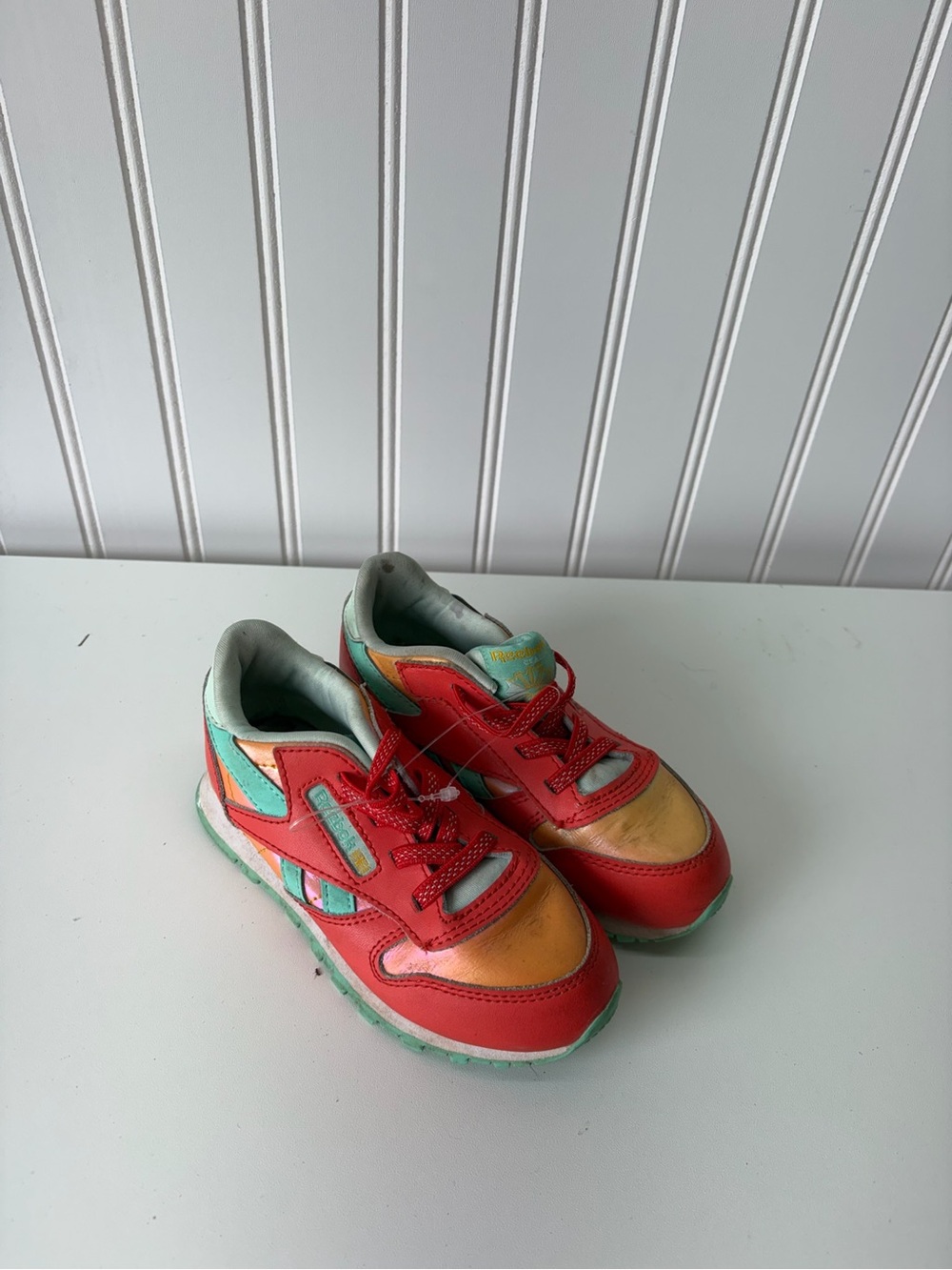 Reebok Kids Red and Yellow Sneakers with Aqua Accents